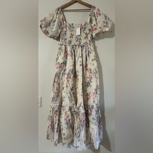 LoveShackFancy by gap Floral Maxi Dress in Cream and Purple